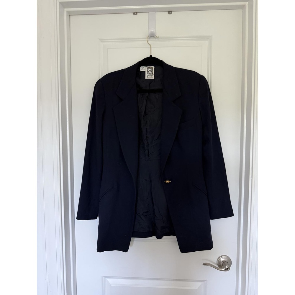 Vintage Anne Klein 100% Wool Blazer • Navy • US 8